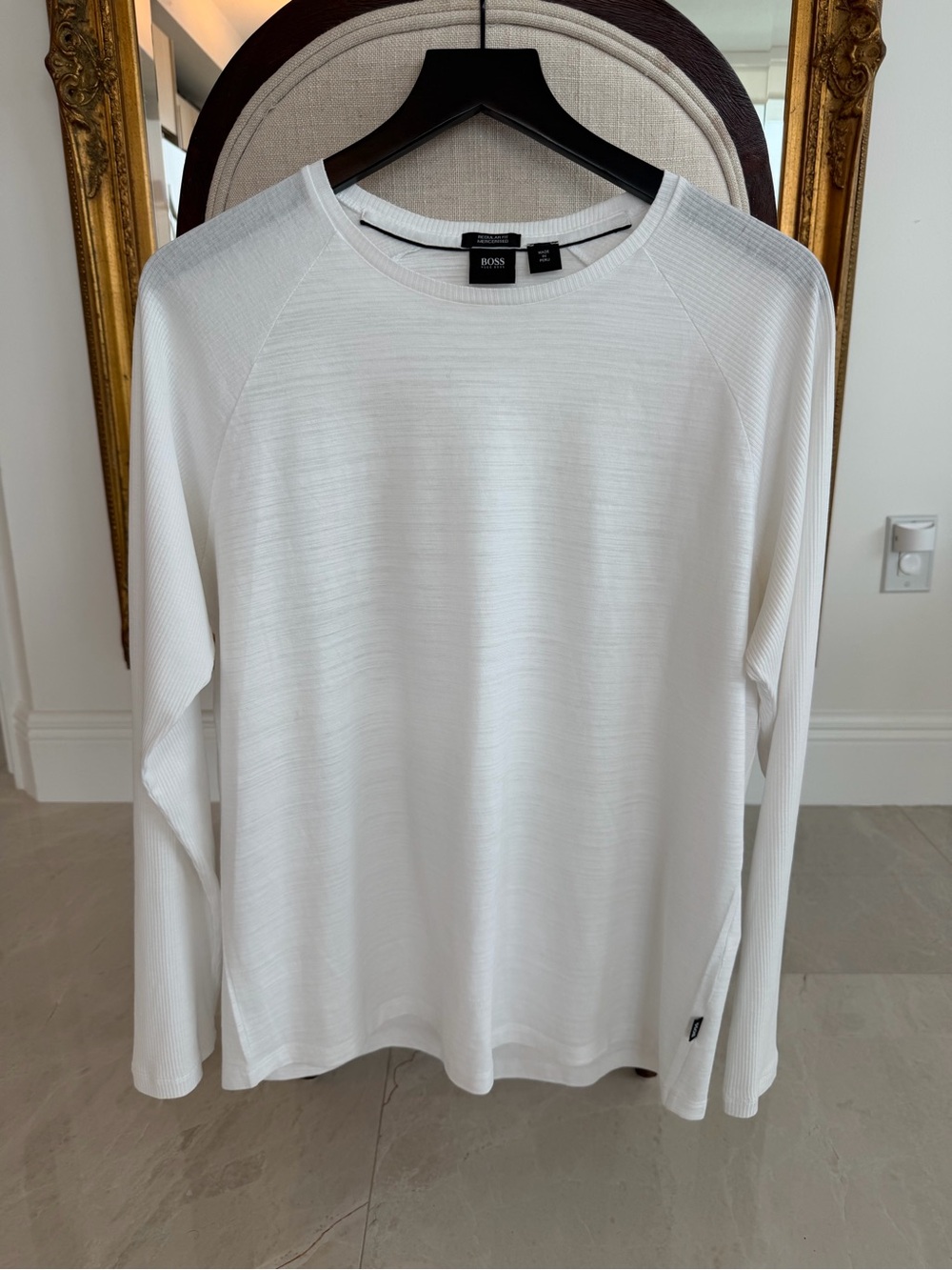Hugo Boss White Long-Sleeve Crewneck Shirt